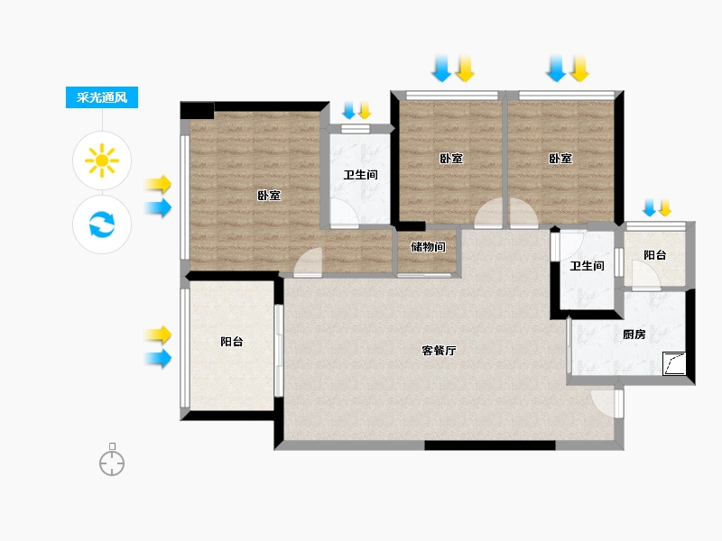 广东省-惠州市-荣灿惠州中心-100.60-户型库-采光通风