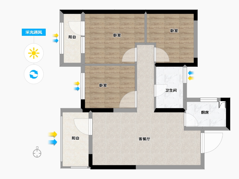 湖北省-武汉市-当代满庭春MOMΛ-75.70-户型库-采光通风