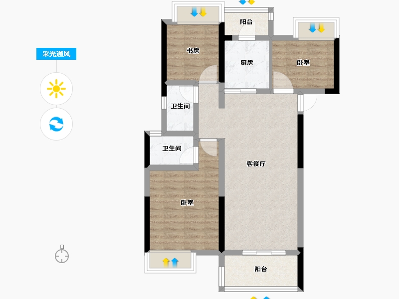 湖北省-荆州市-奥园学府里-74.55-户型库-采光通风