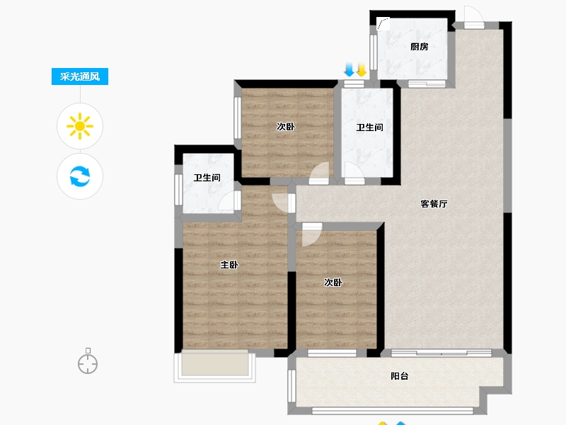 湖南省-湘潭市-天元广场·玺园-98.41-户型库-采光通风