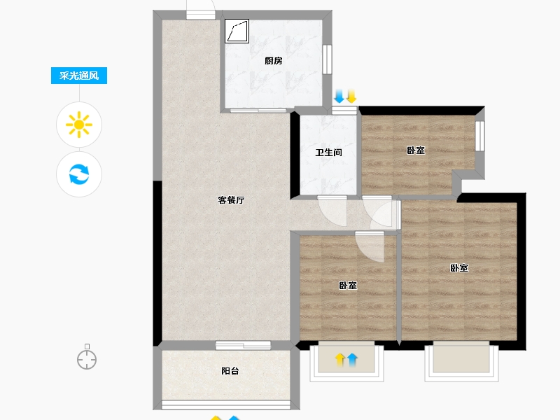 湖南省-株洲市-美的蓝溪谷-68.10-户型库-采光通风