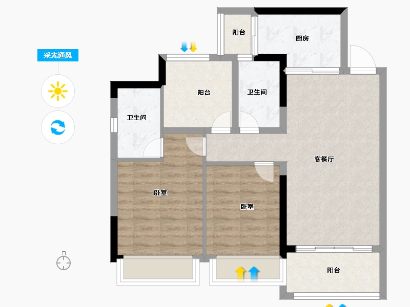 广东省-佛山市-宏宇景裕豪园-72.61-户型库-采光通风