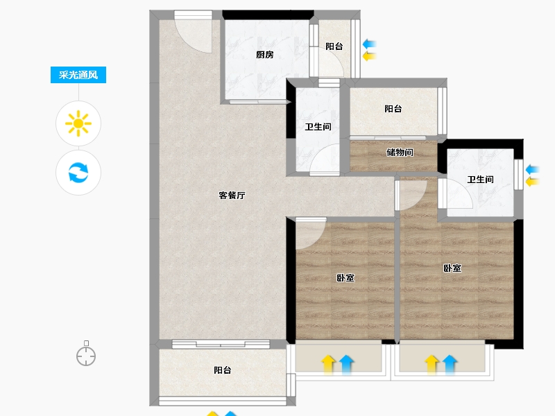 广东省-佛山市-碧桂园活力城-69.09-户型库-采光通风