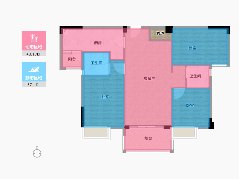 广东省-江门市-星福尚岭新筑-78.19-户型库-动静分区