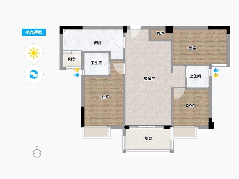 广东省-江门市-星福尚岭新筑-78.19-户型库-采光通风