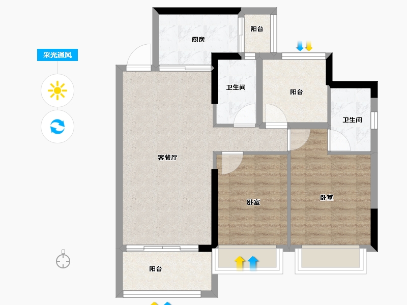 广东省-佛山市-宏宇景裕豪园-72.00-户型库-采光通风