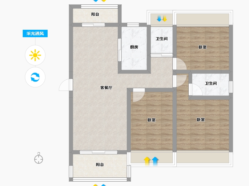 湖南省-常德市-碧桂园·中央花园-87.08-户型库-采光通风