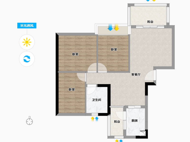 广东省-广州市-嘉霖聚和尊悦台-74.00-户型库-采光通风