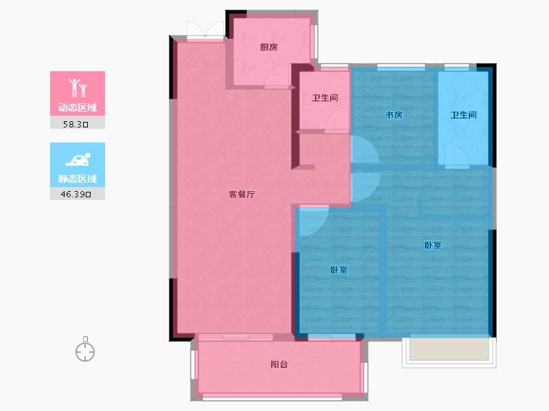 湖南省-长沙市-五矿•万境蓝山住宅-94.03-户型库-动静分区