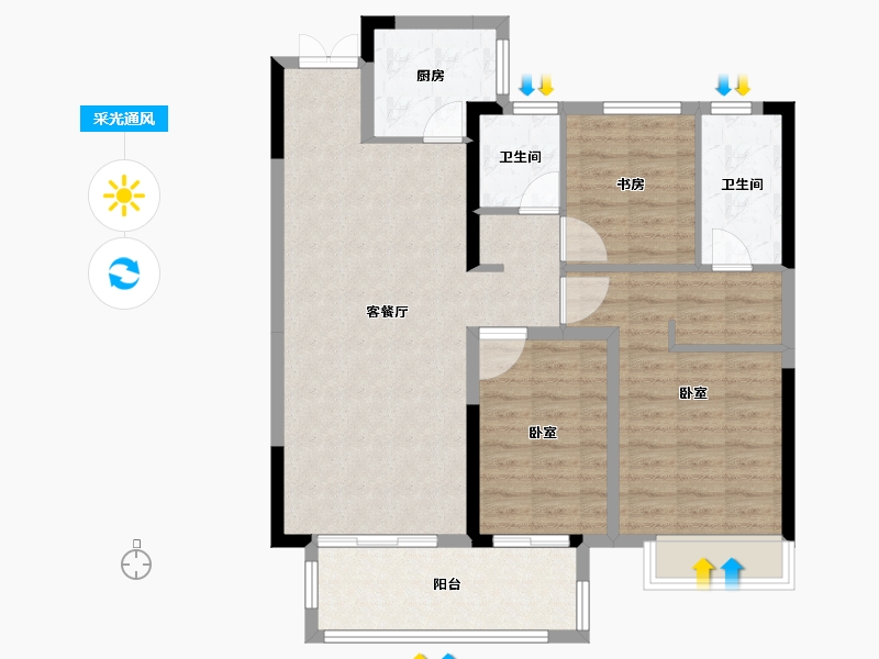 湖南省-长沙市-五矿•万境蓝山住宅-94.03-户型库-采光通风