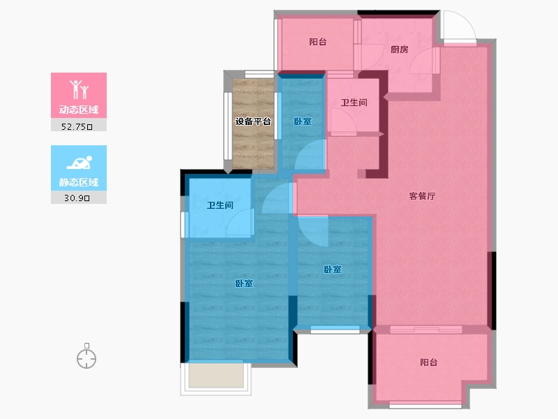 湖南省-怀化市-岳麓青城-76.73-户型库-动静分区