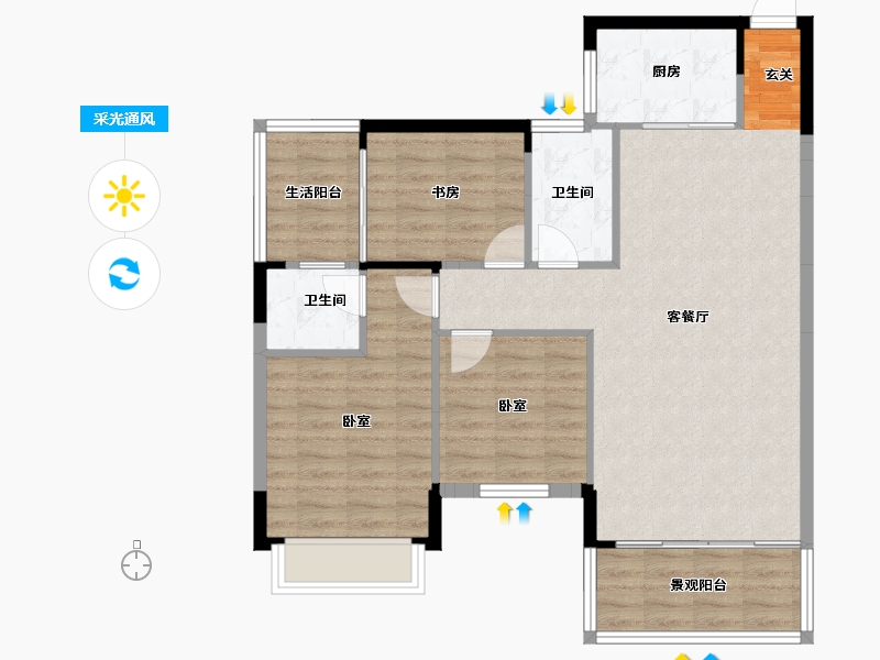 湖南省-邵阳市-江岸景苑二期-90.04-户型库-采光通风