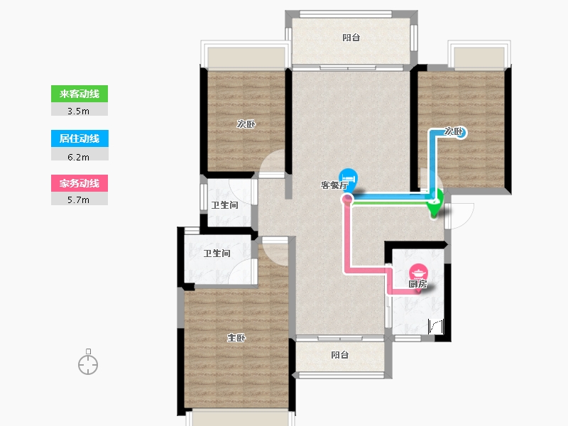 湖南省-湘潭市-天元广场·玺园-105.75-户型库-动静线