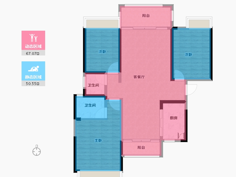 湖南省-湘潭市-天元广场·玺园-105.75-户型库-动静分区