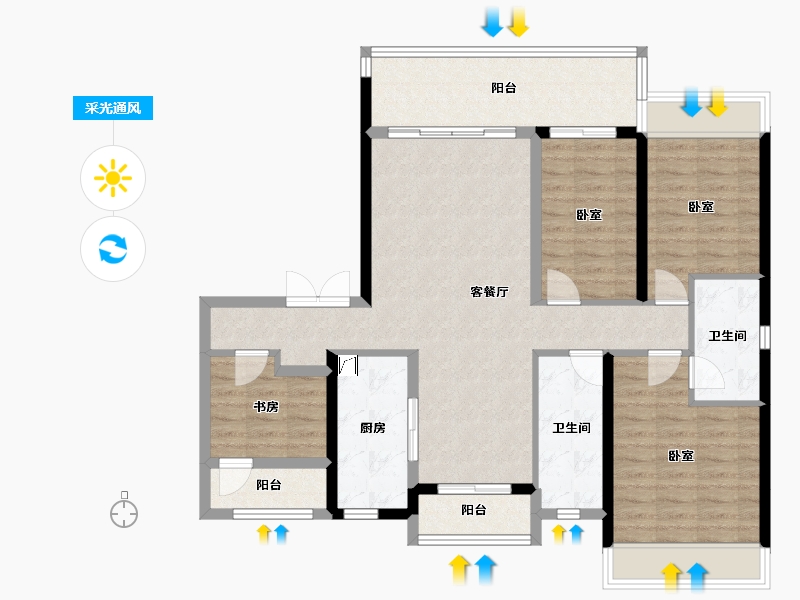 广东省-佛山市-美的观澜府-107.20-户型库-采光通风