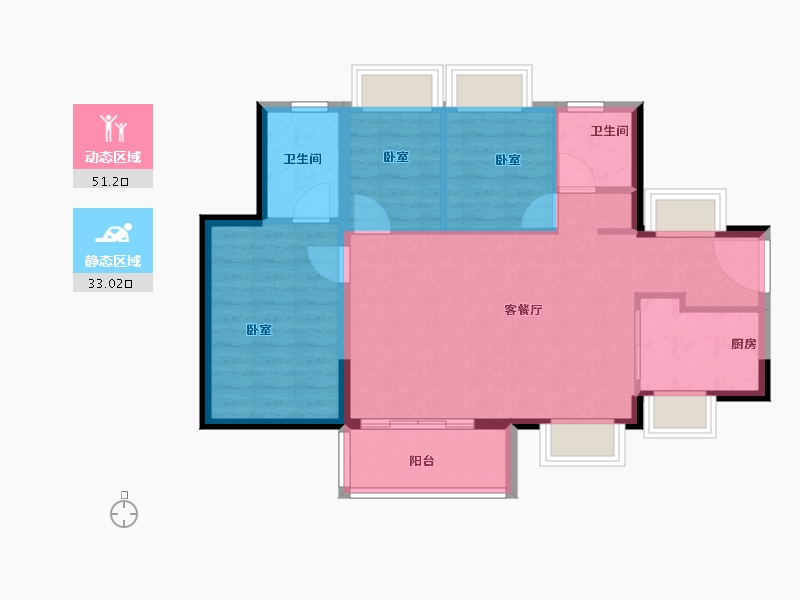 广东省-广州市-珠江万科城-76.00-户型库-动静分区