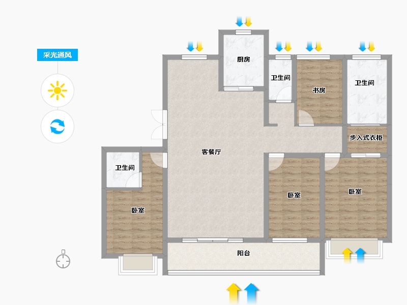 浙江省-宁波市-美的公园天下-128.00-户型库-采光通风