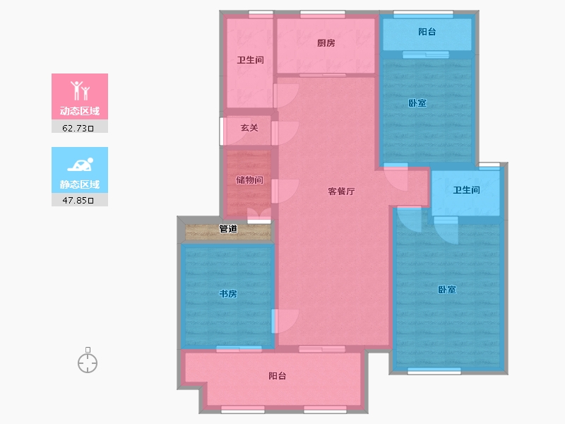 陕西省-西安市-天朗大兴郡-100.09-户型库-动静分区