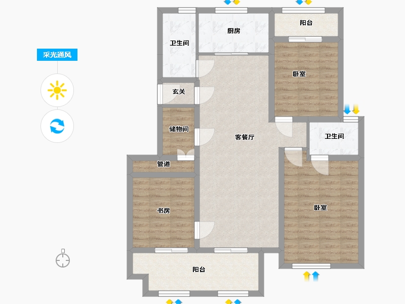 陕西省-西安市-天朗大兴郡-100.09-户型库-采光通风