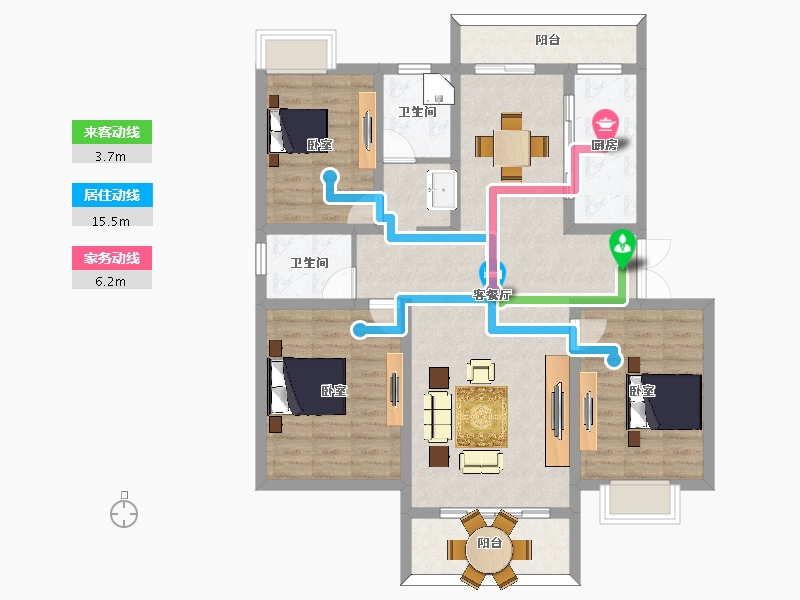 安徽省-黄山市-金童·新城雅苑-106.71-户型库-动静线