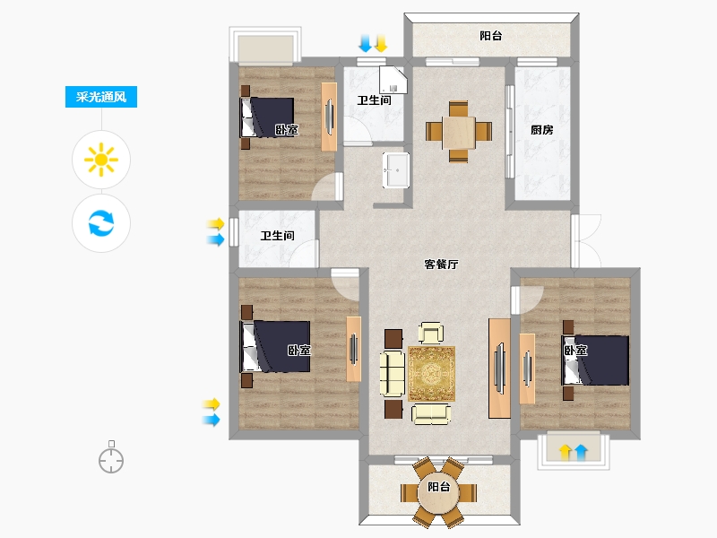 安徽省-黄山市-金童·新城雅苑-106.71-户型库-采光通风