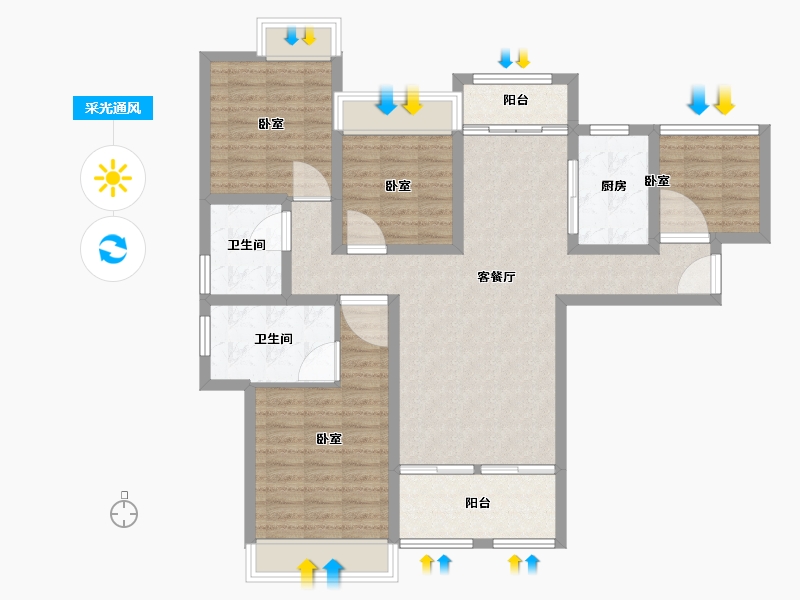 湖南省-怀化市-橡树湾-104.64-户型库-采光通风