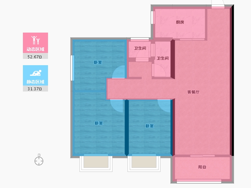 陕西省-西安市-金泰丝路荟-74.58-户型库-动静分区