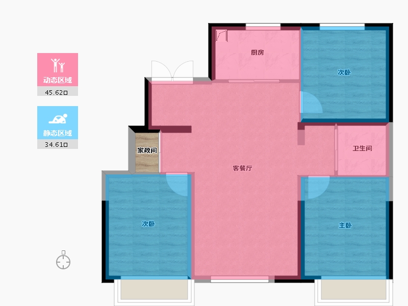 吉林省-长春市-中国铁建西派唐颂·观源-73.57-户型库-动静分区