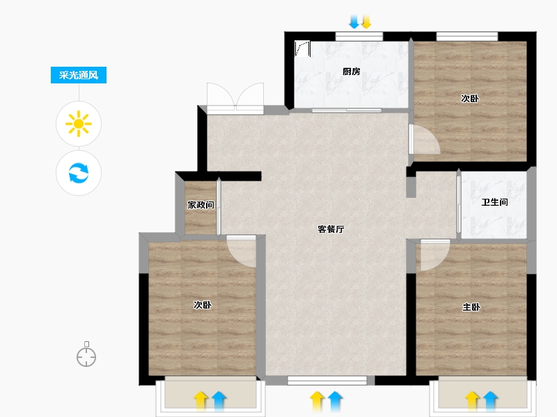 吉林省-长春市-中国铁建西派唐颂·观源-73.57-户型库-采光通风