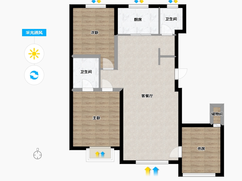 吉林省-长春市-剑桥春雨-84.85-户型库-采光通风