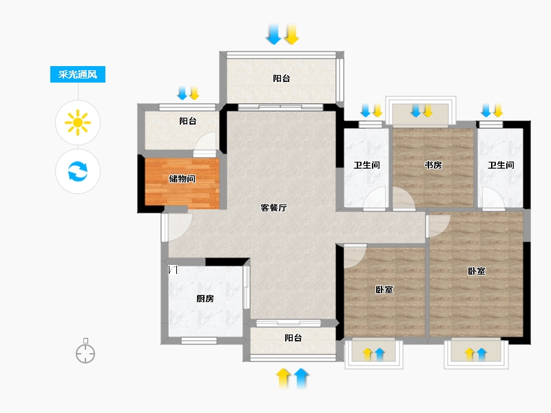 广东省-江门市-融创望江府-95.90-户型库-采光通风