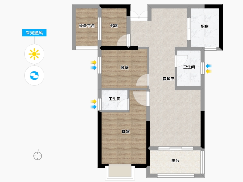 湖南省-长沙市-帝辰·金缇水郡-71.24-户型库-采光通风