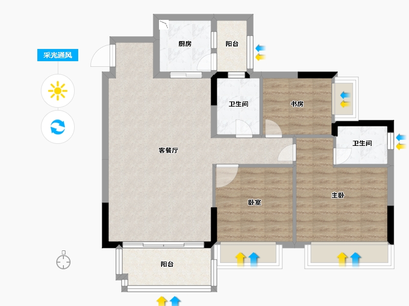 广东省-广州市-巴厘天地上苑-81.80-户型库-采光通风