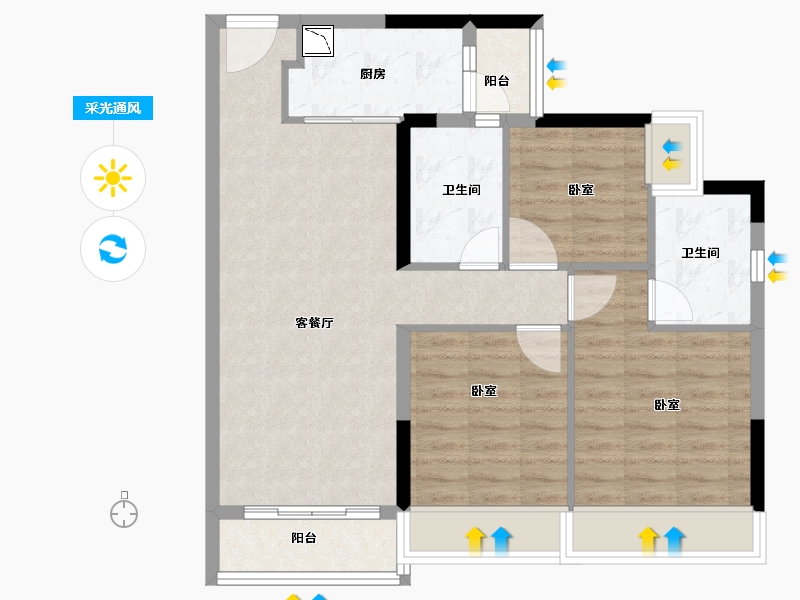 广东省-广州市-叠溪花园-78.00-户型库-采光通风