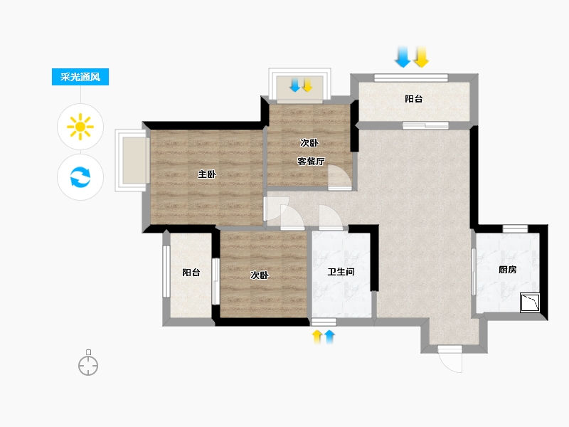 福建省-福州市-臻萃万科翡翠之光-65.00-户型库-采光通风