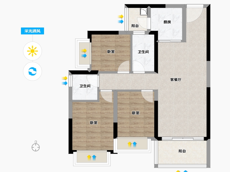 广东省-广州市-敏捷绿湖首府-73.37-户型库-采光通风