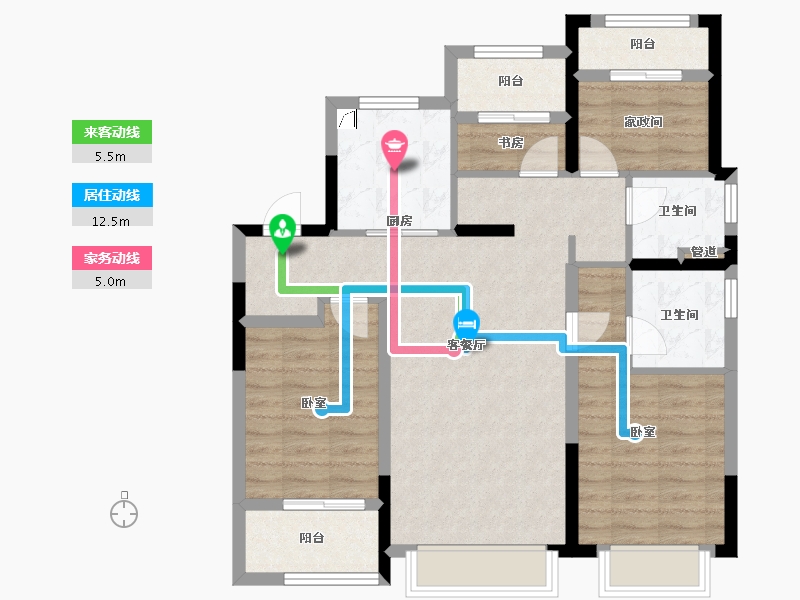 浙江省-宁波市-万科云谷-86.95-户型库-动静线