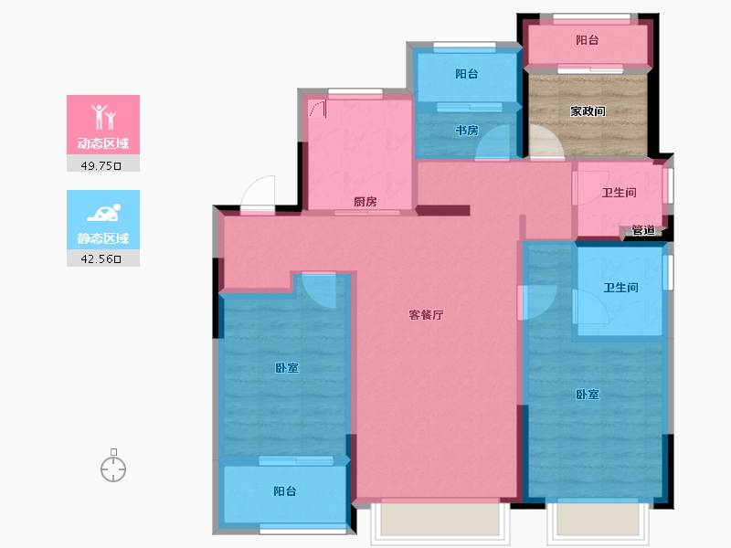 浙江省-宁波市-万科云谷-86.95-户型库-动静分区