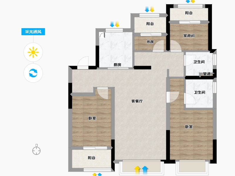 浙江省-宁波市-万科云谷-86.95-户型库-采光通风