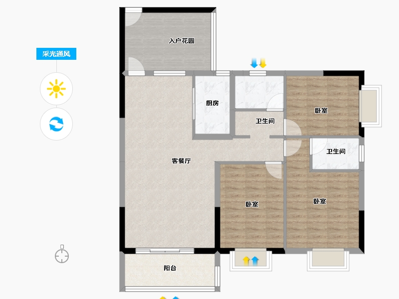 广东省-江门市-腾基·御苑-104.70-户型库-采光通风