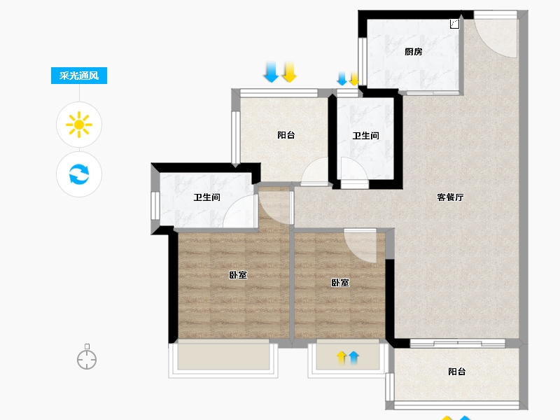 广东省-江门市-华发峰景湾-71.00-户型库-采光通风