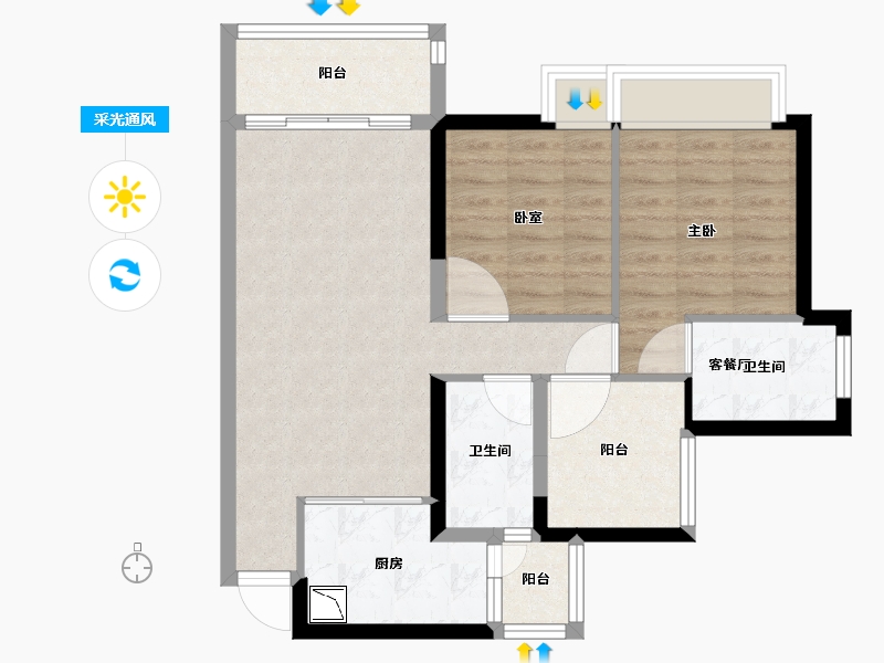 广东省-广州市-宏宇天御江畔-71.00-户型库-采光通风