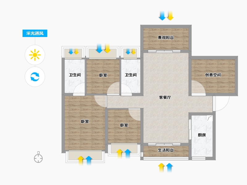 广东省-湛江市-山湖海·奥园江山府-106.30-户型库-采光通风