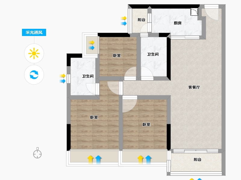 广东省-广州市-叠溪花园-74.00-户型库-采光通风