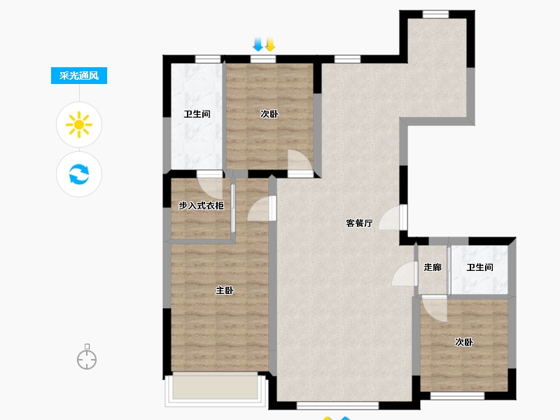 吉林省-长春市-良品柏宏筑福里-90.35-户型库-采光通风