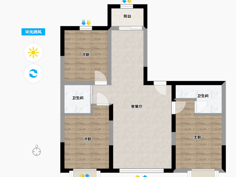 吉林省-长春市-良品柏宏筑福里-70.47-户型库-采光通风