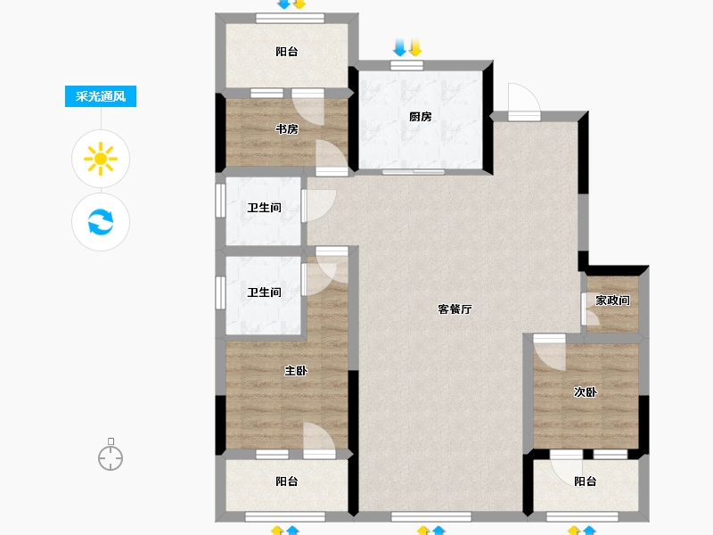 吉林省-长春市-富腾御湖壹号院-92.25-户型库-采光通风