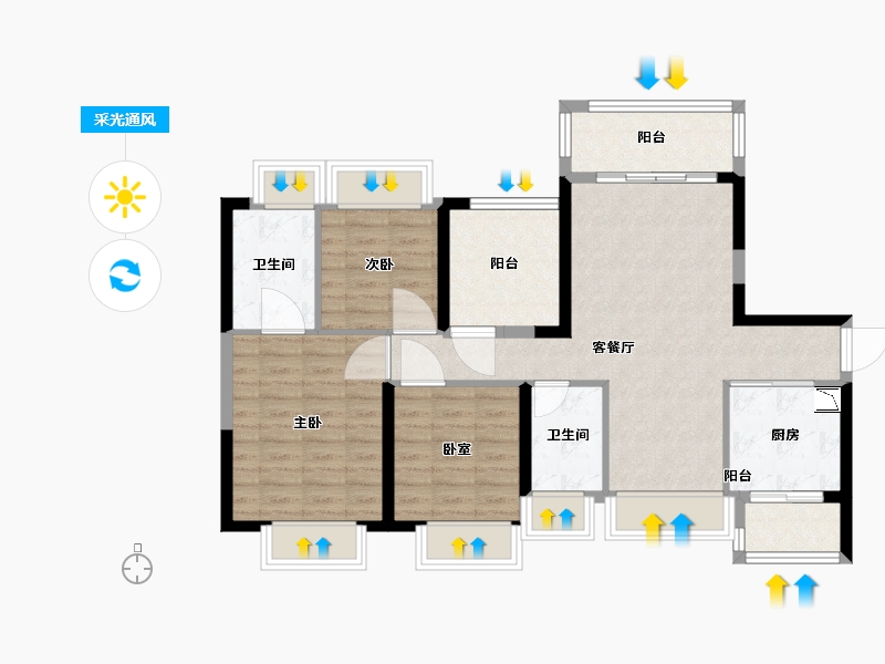 广东省-广州市-宏宇天御江畔-88.01-户型库-采光通风