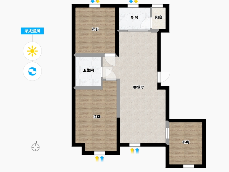 吉林省-长春市-剑桥春雨-69.52-户型库-采光通风