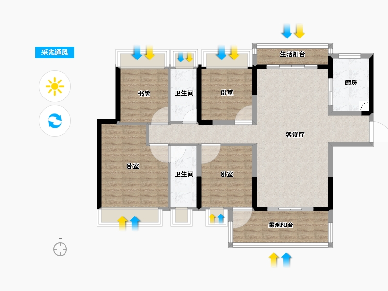 广东省-湛江市-山湖海·奥园江山府-111.54-户型库-采光通风